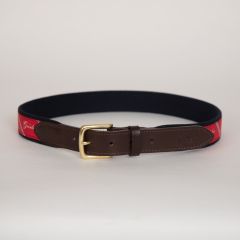 Greenbrier Woven Fabric Belt with Leather Trim- red