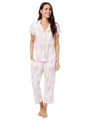 The Greenbrier "G" Logo Emma Rose Pima Knit Capri Pajama (only S,L)-  White/Pink