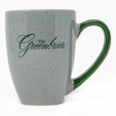 The Greenbrier Logo Graystone Mug - with Green Handle