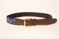 Greenbrier Woven Fabric Belt with Leather Trim- navy