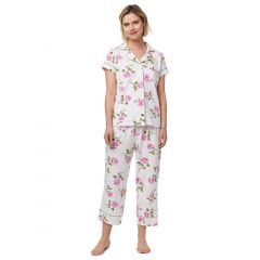 The Greenbrier "G" Logo Millie Floral Print Capri Pajama Set- White/Pink