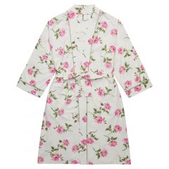 The Greenbrier Logo Millie Floral Print Pima Knit Kimono Robe- White/ Pink