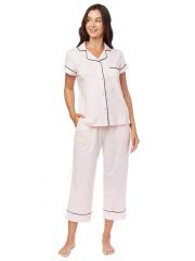 The Greenbrier "G" Logo Pima Knit Capri Pajama Set- Pink